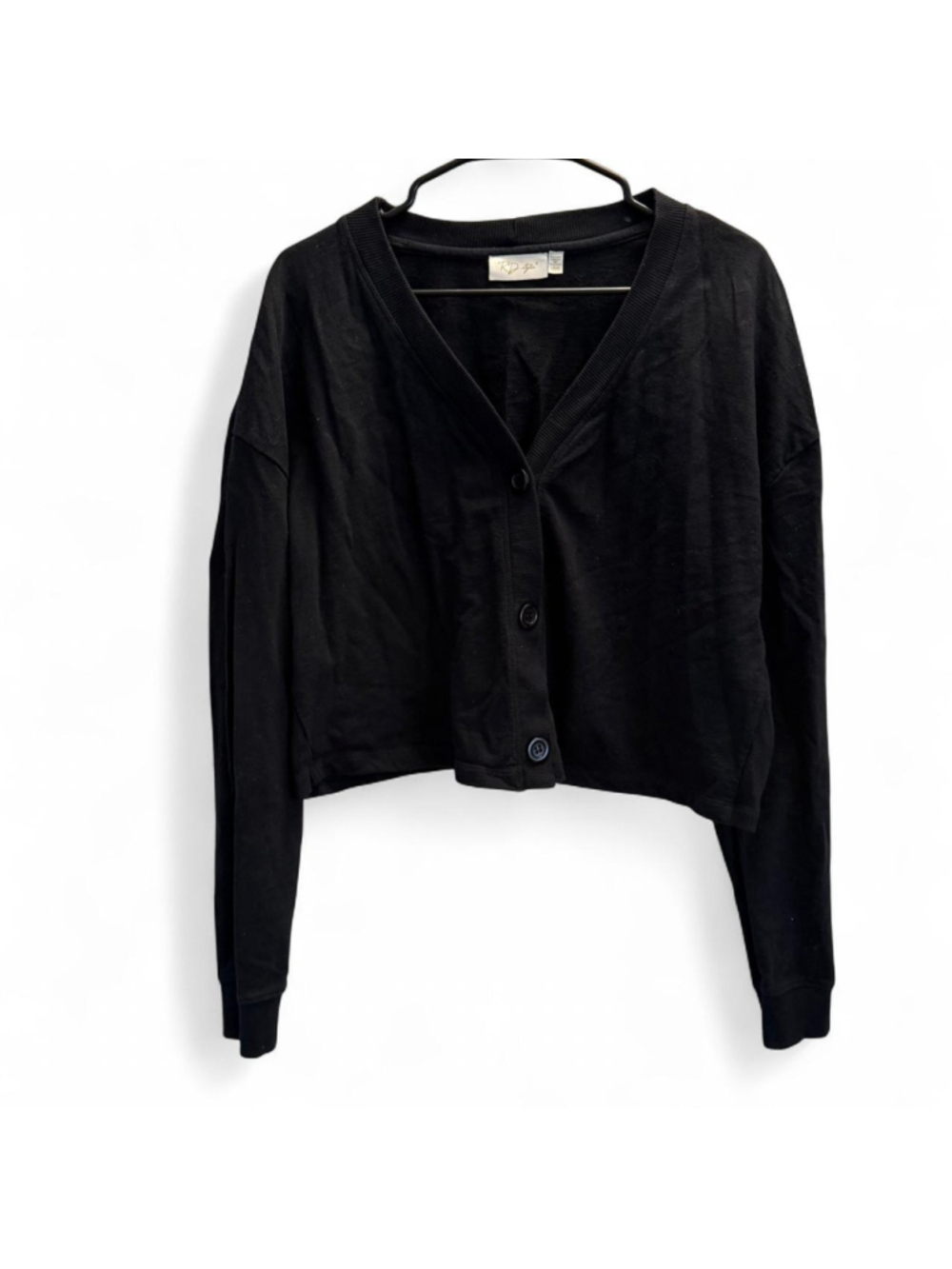 RD Style black cropped button up long sleeve cardigan